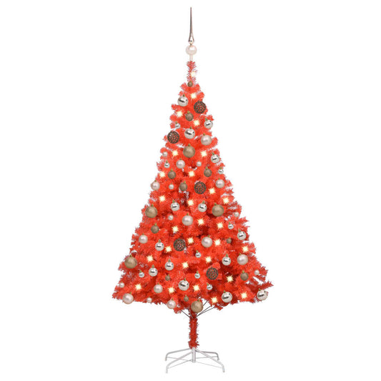 Artificial Pre-lit Christmas Tree with Ball Set Red 180 cm PVC