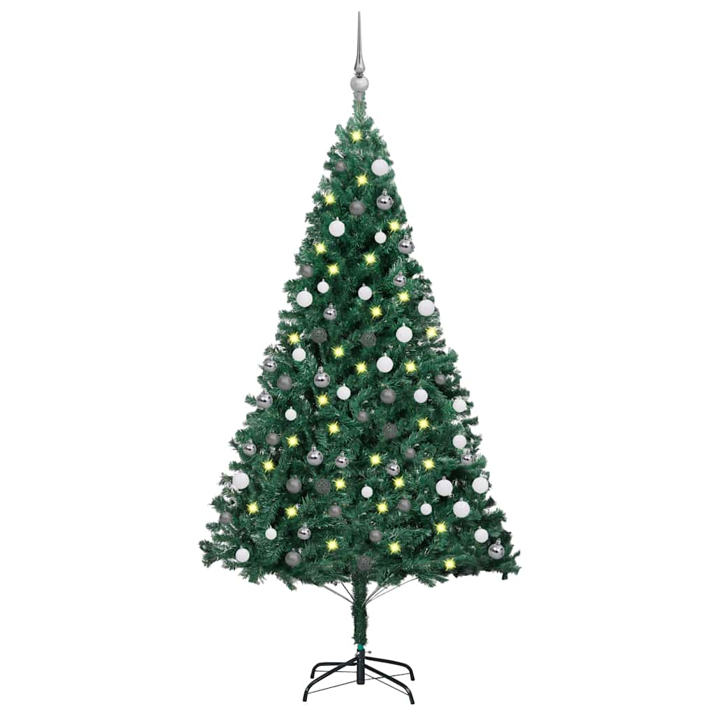 Artificial Pre-lit Christmas Tree with Ball Set Green 180 cm PVC