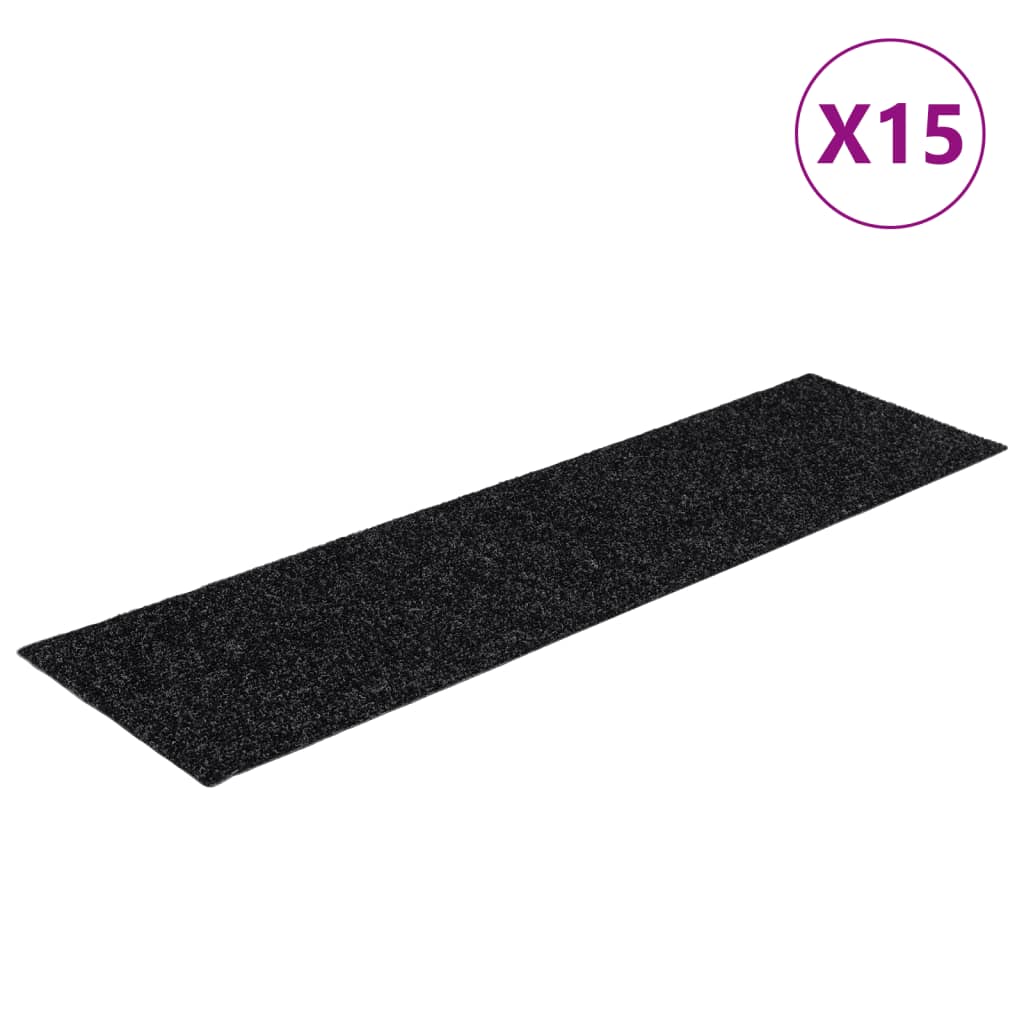 Self-adhesive Stair Mats Rectangular 15 pcs 76x20 cm Black