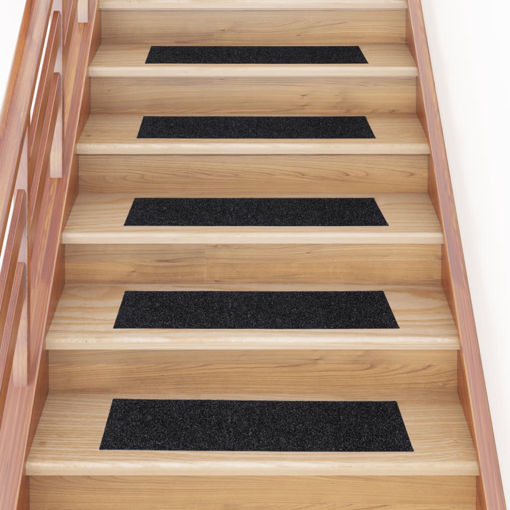 Self-adhesive Stair Mats Rectangular 15 pcs 76x20 cm Black