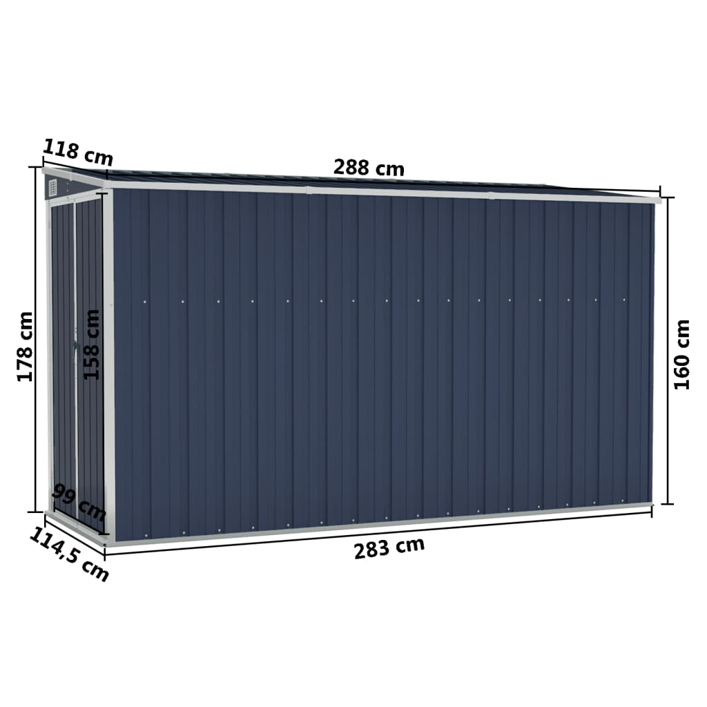 Wall-mounted Garden Shed Anthracite 118x288x178 cm Steel