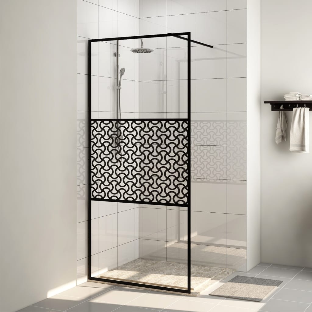 Walk-in Shower Wall with Clear ESG Glass 100x195 cm Black