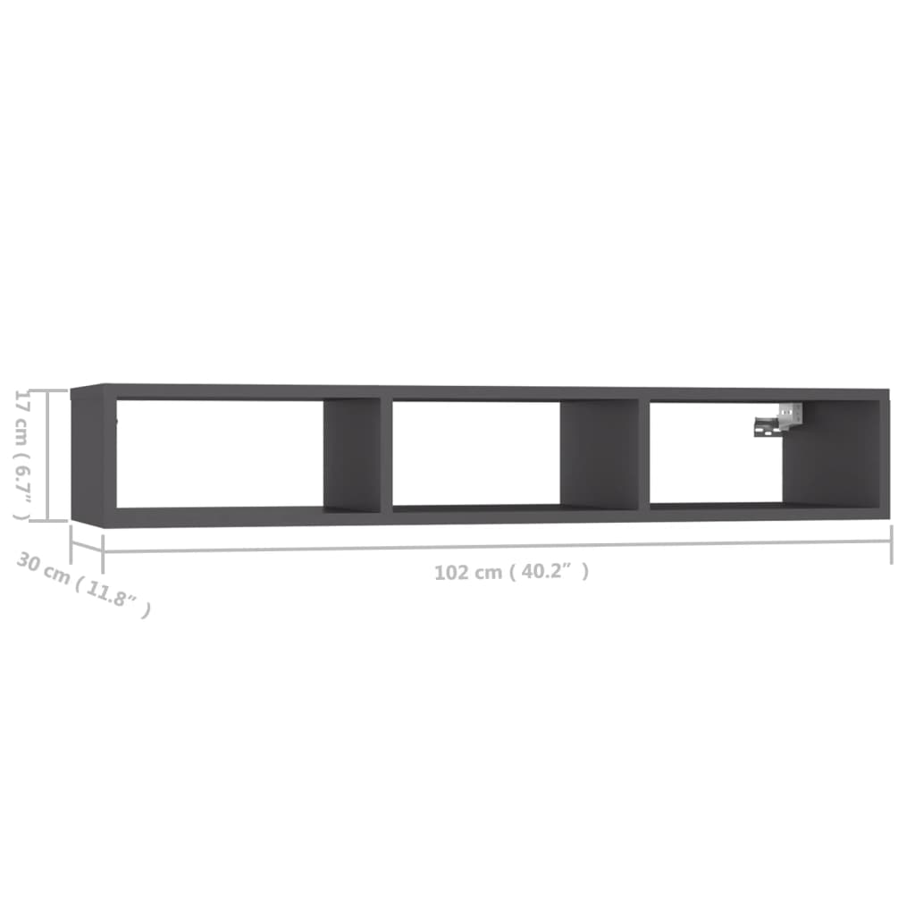 Wall Shelf Grey 102x30x17 cm Engineered Wood