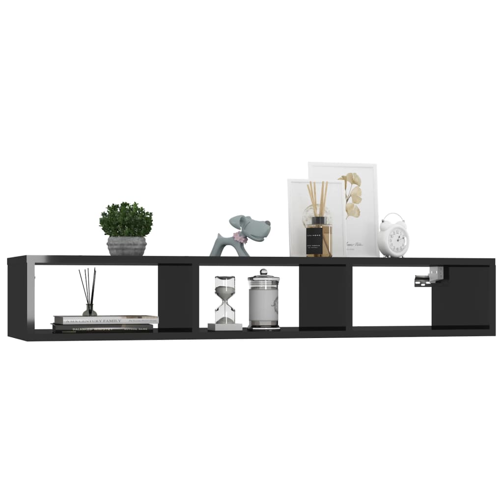 Wall Shelf High Gloss Black 102x30x17 cm Engineered Wood