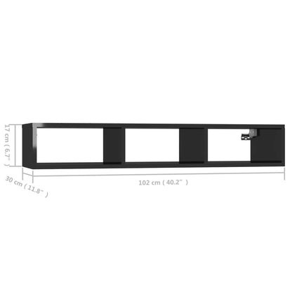 Wall Shelf High Gloss Black 102x30x17 cm Engineered Wood