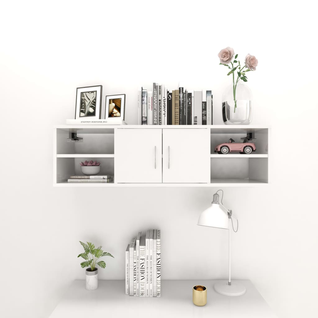 Wall Shelf High Gloss White 102x30x29 cm Engineered Wood