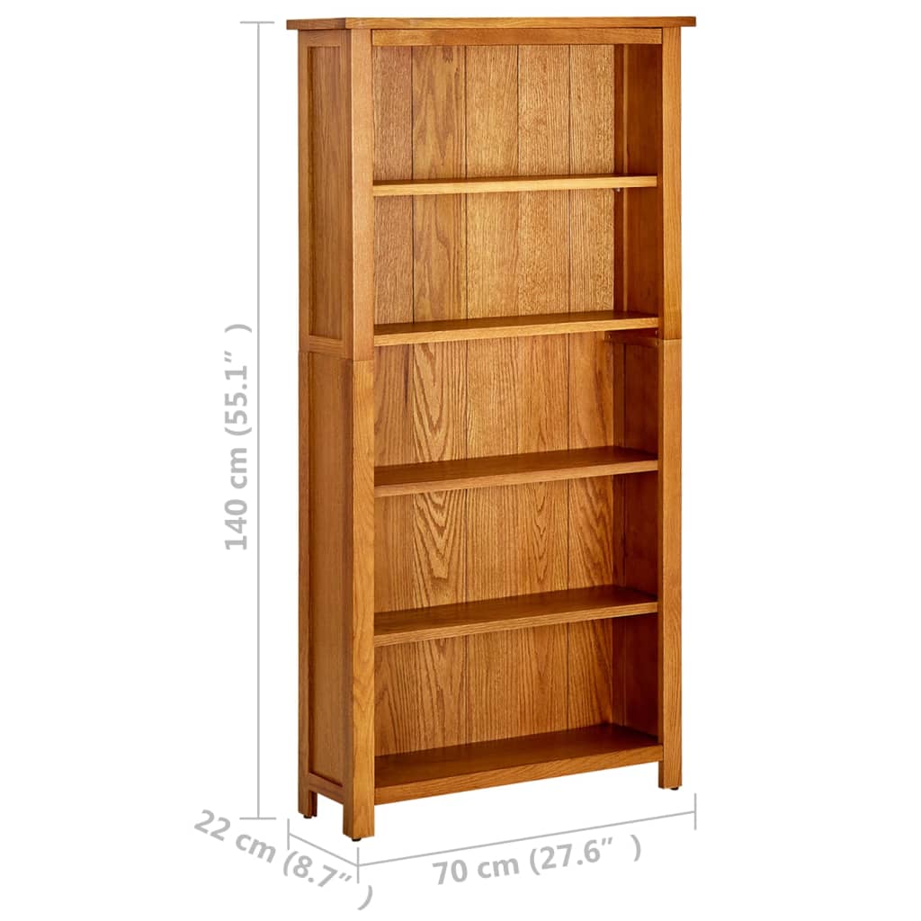 5-Tier Bookcase 70x22x140 cm Solid Oak Wood