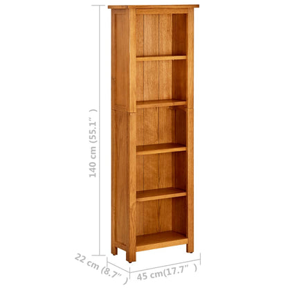 5-Tier Bookcase 45x22x140 cm Solid Oak Wood