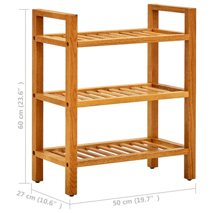 Shoe Rack with 3 Shelves 50x27x60 cm Solid Oak Wood