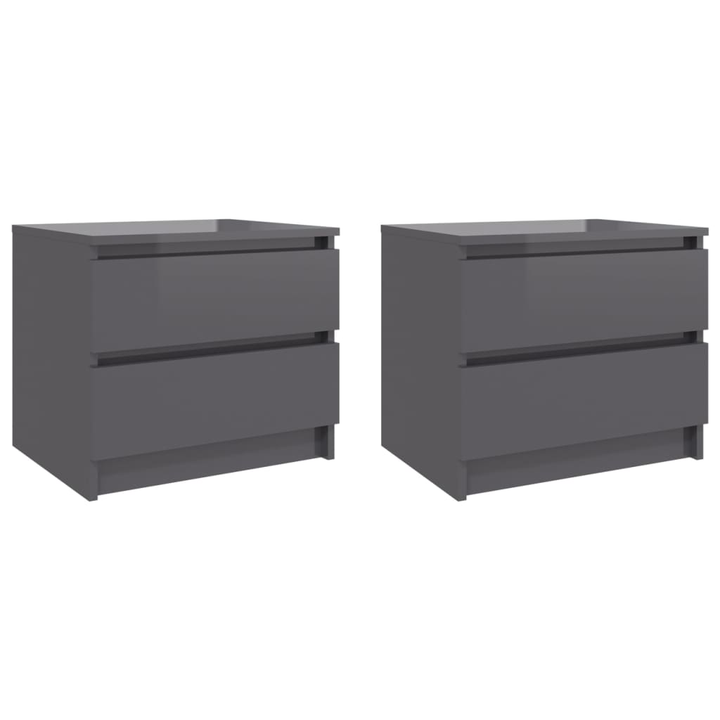 Bed Cabinets 2 pcs High Gloss Grey 50x39x43.5 cm Engineered Wood