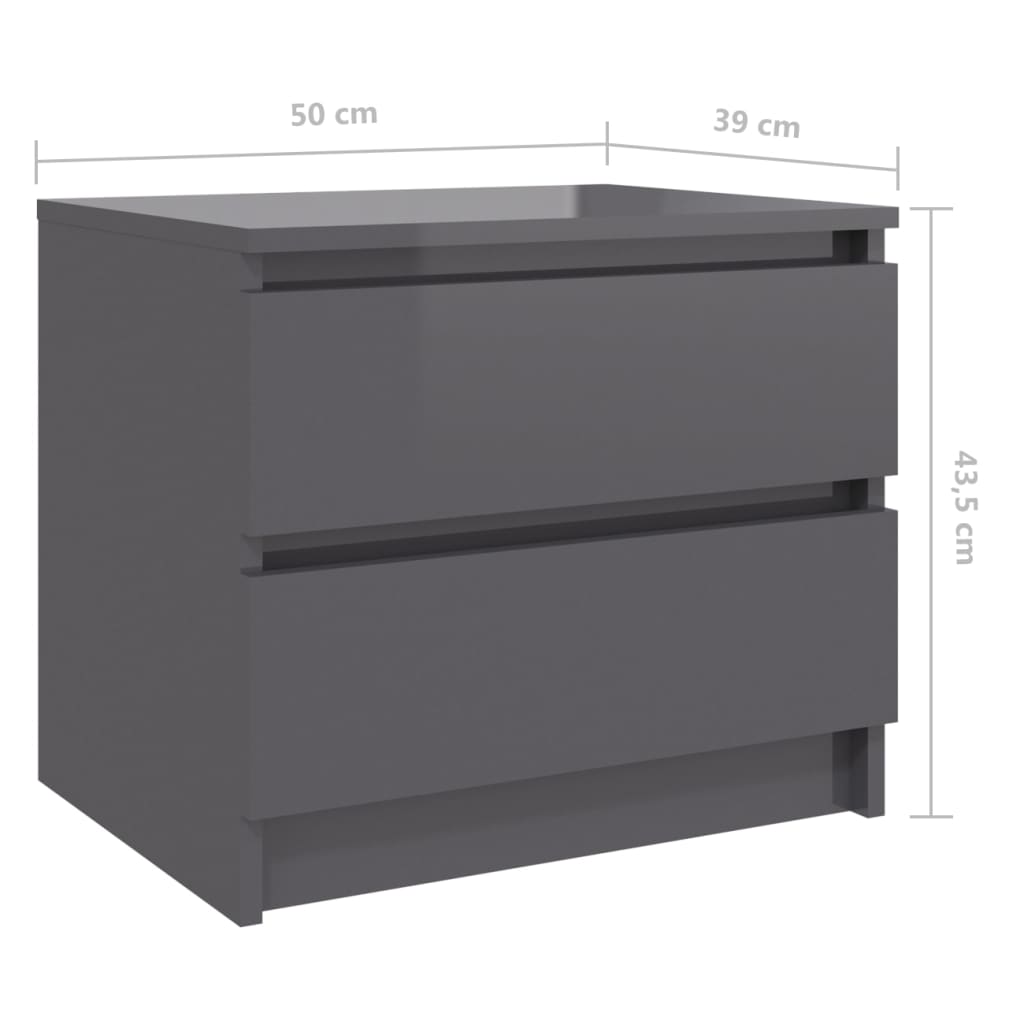 Bed Cabinets 2 pcs High Gloss Grey 50x39x43.5 cm Engineered Wood