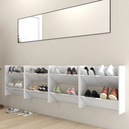 Wall Shoe Cabinets 4 pcs High Gloss White 60x18x60 cm Engineered Wood