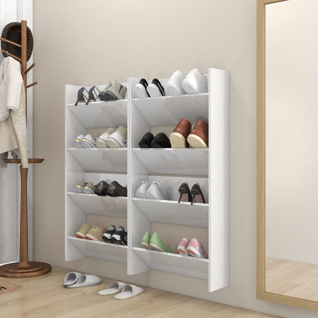 Wall Shoe Cabinets 4 pcs High Gloss White 60x18x60 cm Engineered Wood