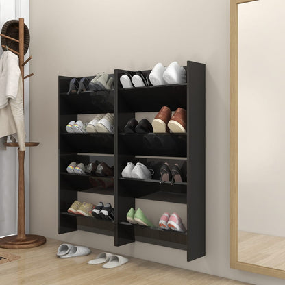 Wall Shoe Cabinets 4 pcs High Gloss Black 60x18x60 cm Engineered Wood