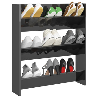 Wall Shoe Cabinet High Gloss Grey 80x18x90 cm Engineered Wood