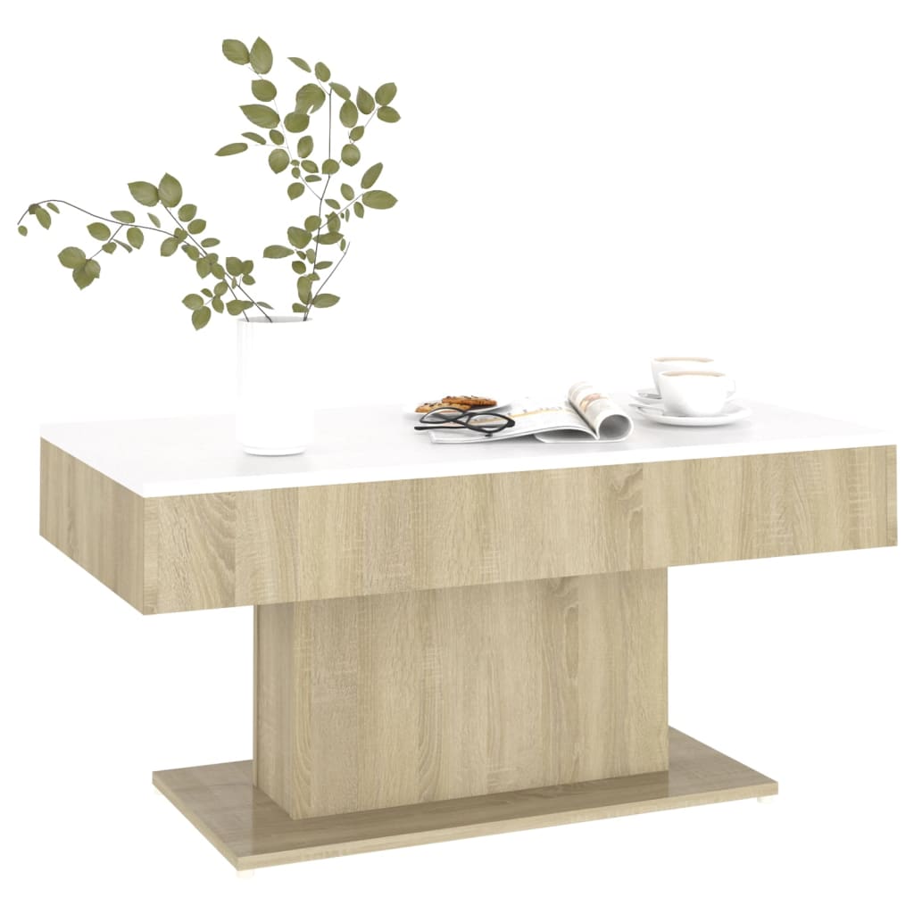 Coffee Table White and Sonoma Oak 96x50x45 cm Engineered Wood