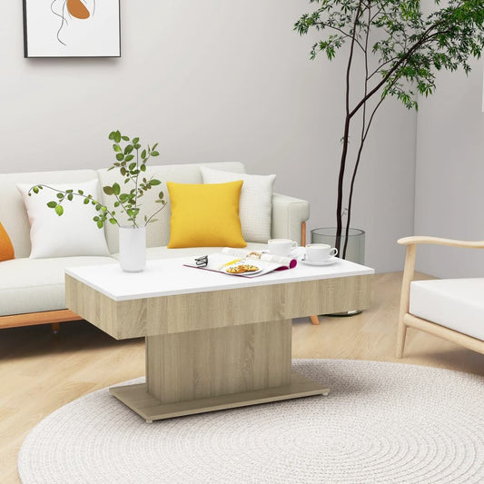 Coffee Table White and Sonoma Oak 96x50x45 cm Engineered Wood