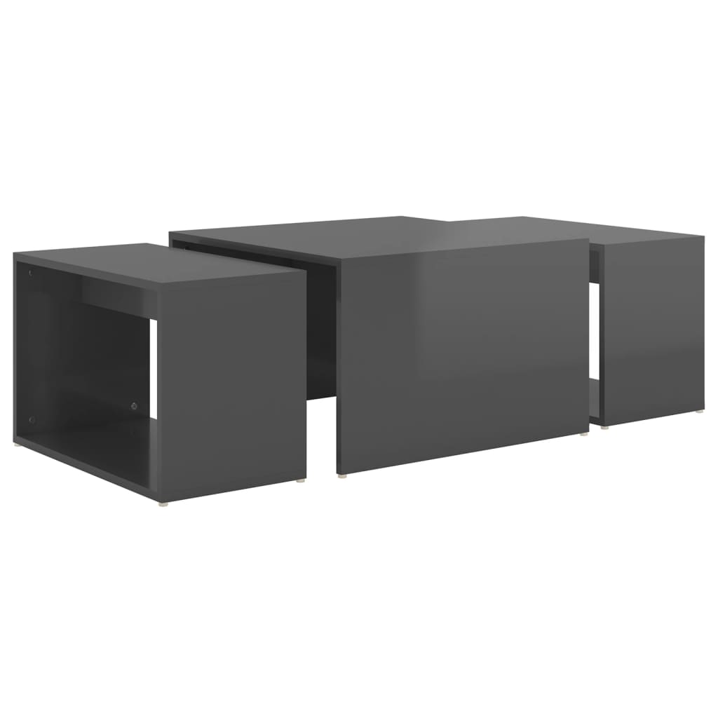 3 Piece Nesting Coffee Table Set High Gloss Grey 60x60x38 cm