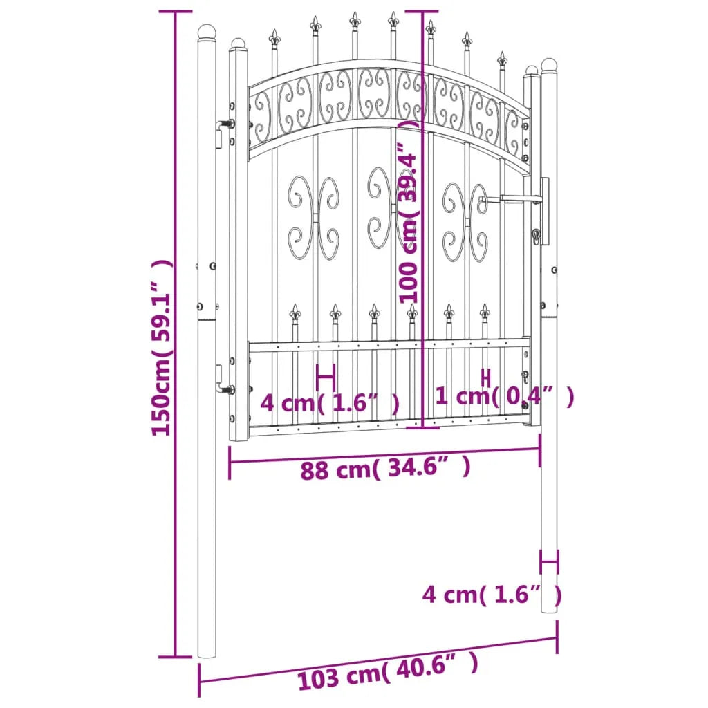 Fence Gate with Spear Top Black 103x150 cm Powder-coated Steel