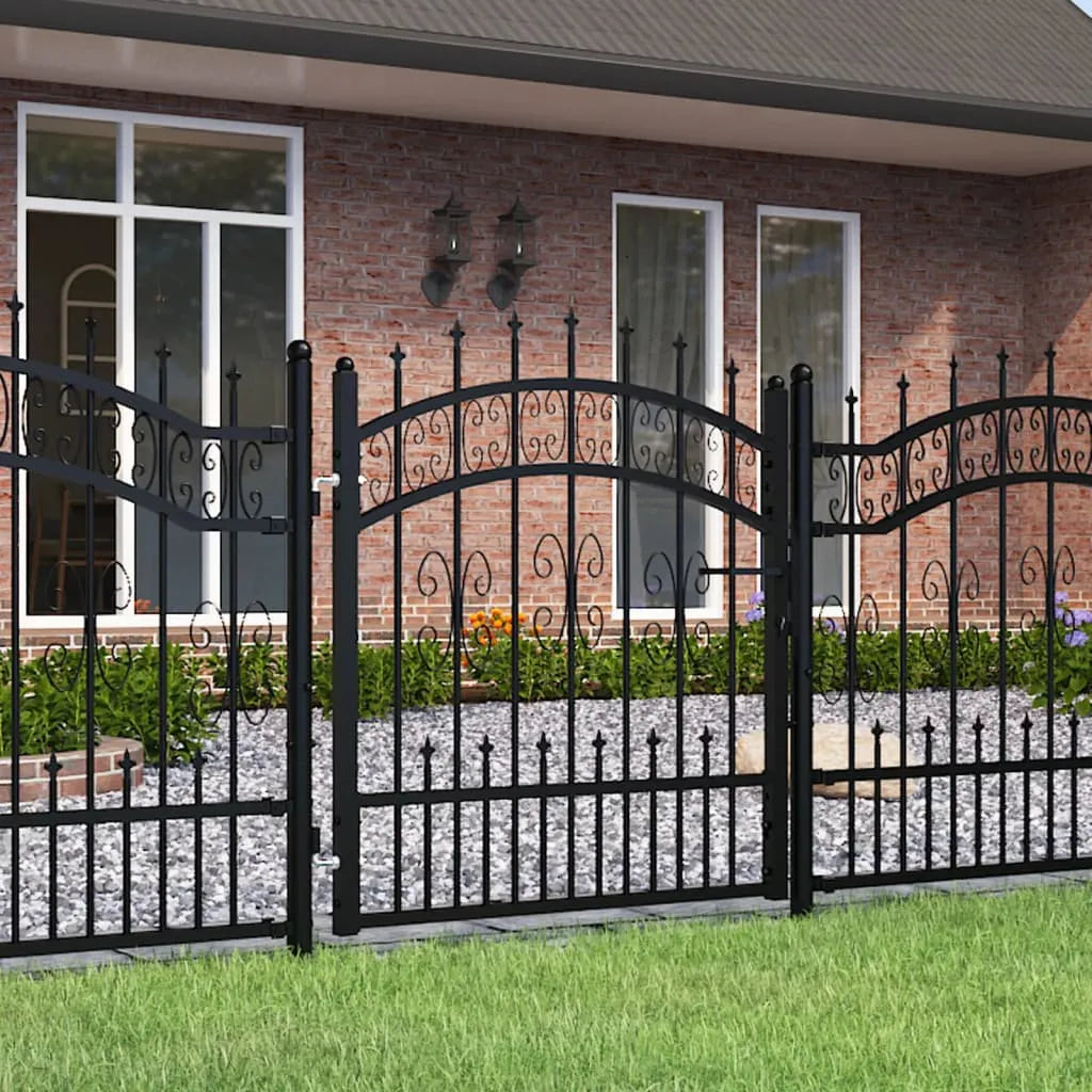 Fence Gate with Spear Top Black 103x150 cm Powder-coated Steel