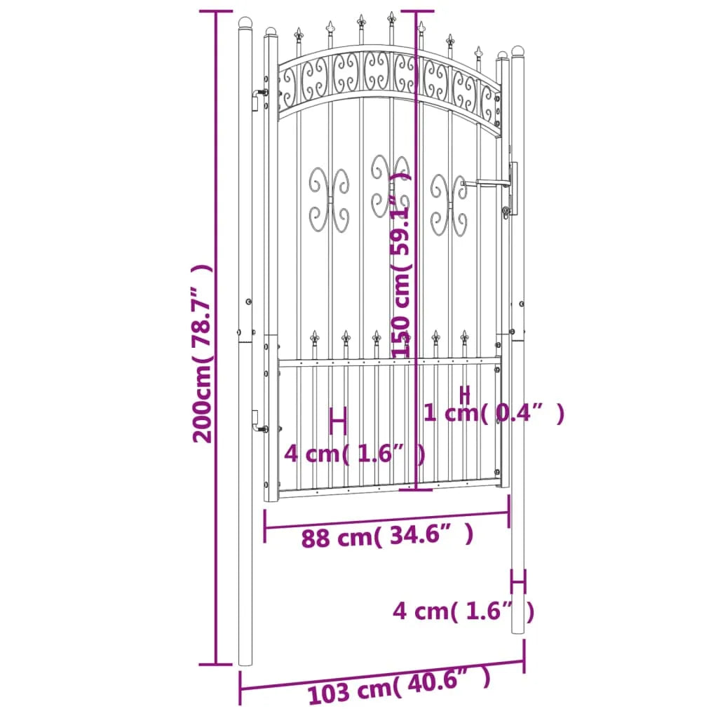 Fence Gate with Spear Top Black 103x200 cm Powder-coated Steel