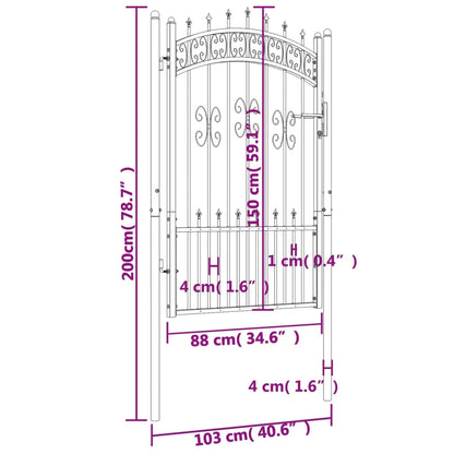 Fence Gate with Spear Top Black 103x200 cm Powder-coated Steel