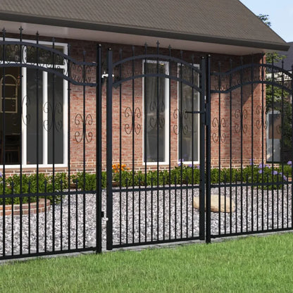 Fence Gate with Spear Top Black 103x200 cm Powder-coated Steel