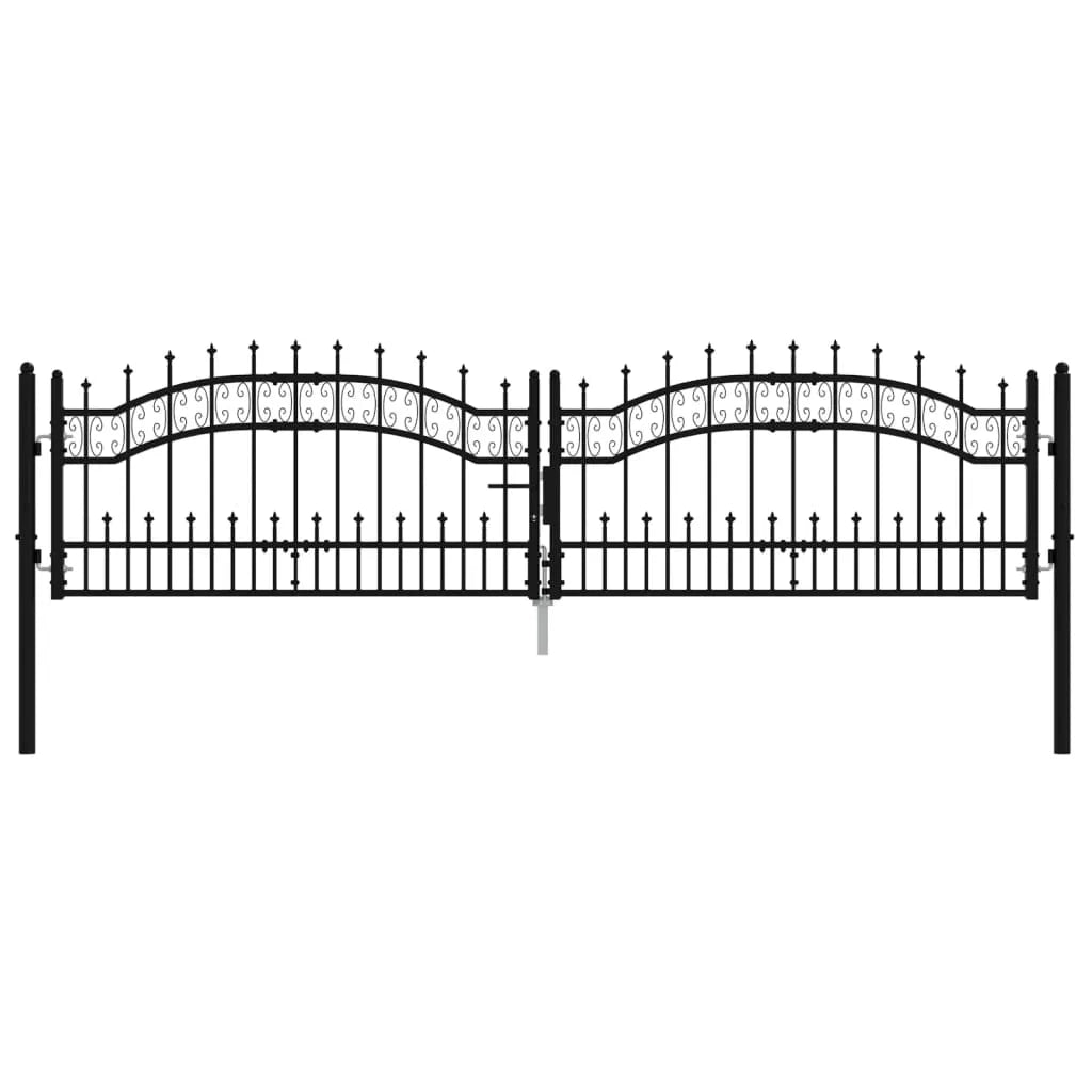 Fence Gate with Spear Top Black 305x120 cm Powder-coated Steel