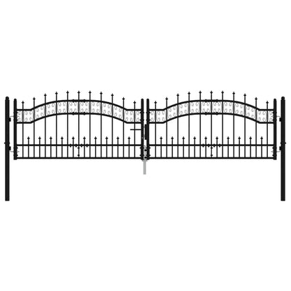 Fence Gate with Spear Top Black 305x120 cm Powder-coated Steel