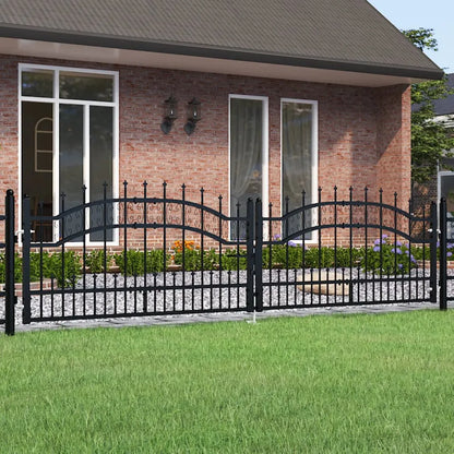 Fence Gate with Spear Top Black 305x120 cm Powder-coated Steel