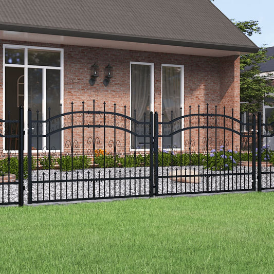 Fence Gate with Spear Top Black 305x151 cm Powder-coated Steel