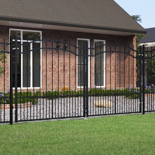 Fence Gate with Spear Top Black 305x198 cm Powder-coated Steel