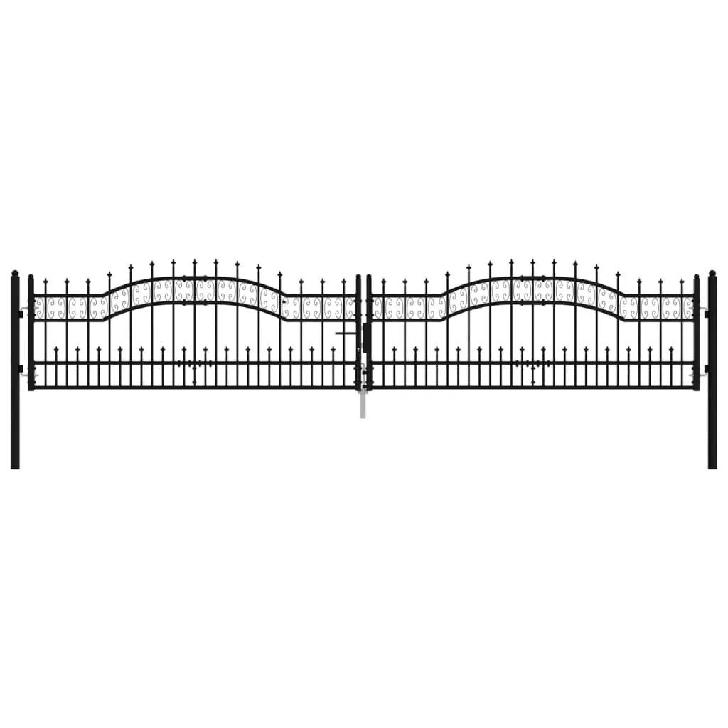 Fence Gate with Spear Top Black 406x120 cm Powder-coated Steel