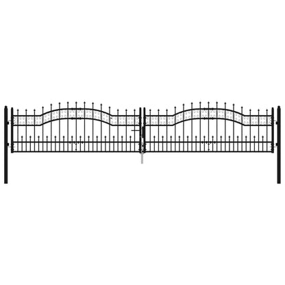 Fence Gate with Spear Top Black 406x120 cm Powder-coated Steel