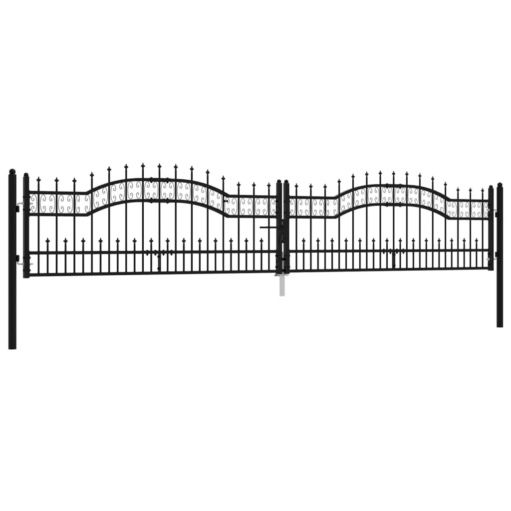 Fence Gate with Spear Top Black 406x120 cm Powder-coated Steel