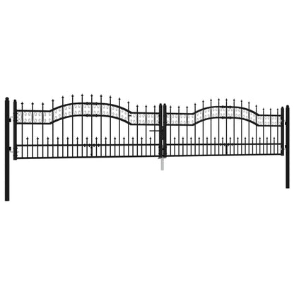 Fence Gate with Spear Top Black 406x120 cm Powder-coated Steel