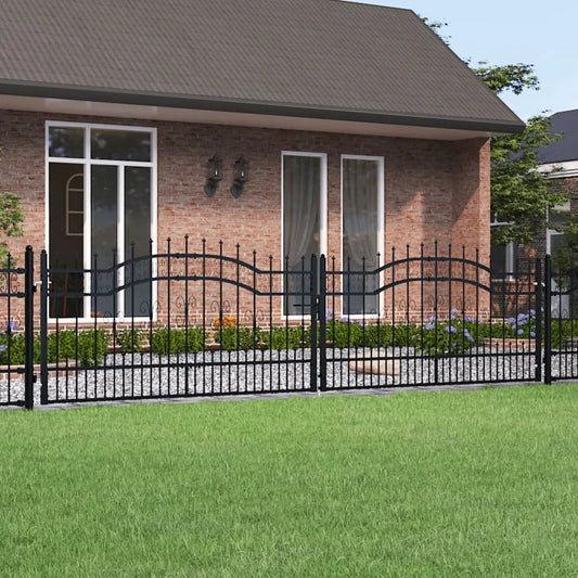 Fence Gate with Spear Top Black 406x151 cm Powder-coated Steel