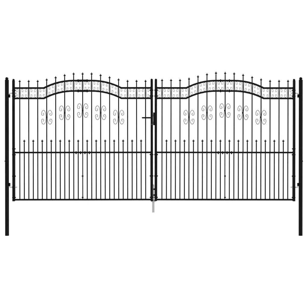 Fence Gate with Spear Top Black 406x223 cm Powder-coated Steel