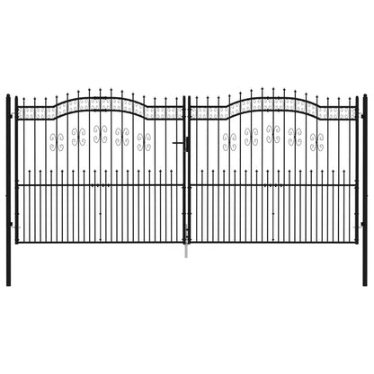 Fence Gate with Spear Top Black 406x223 cm Powder-coated Steel