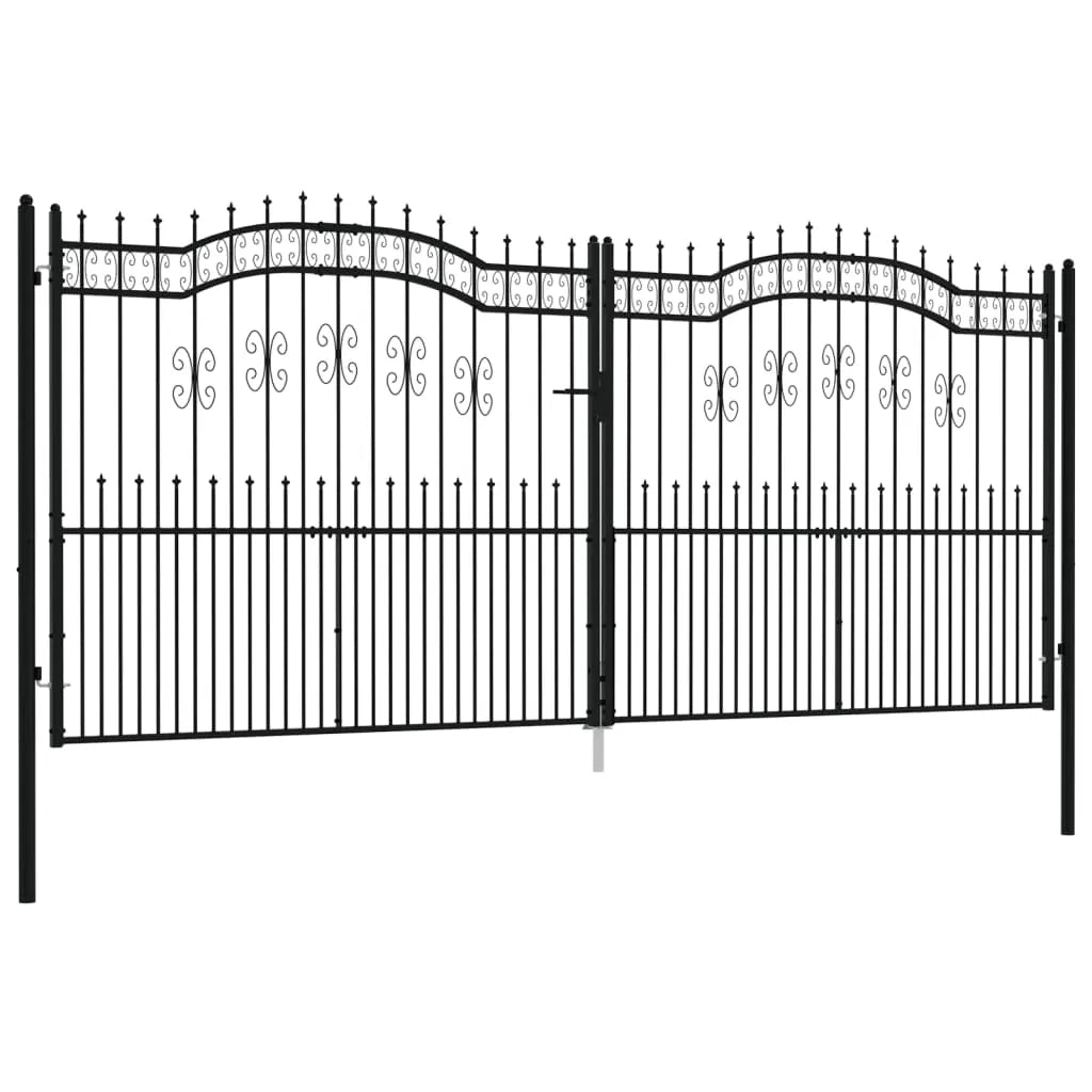 Fence Gate with Spear Top Black 406x223 cm Powder-coated Steel