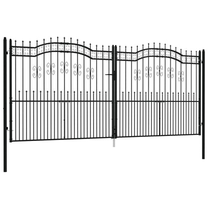 Fence Gate with Spear Top Black 406x223 cm Powder-coated Steel