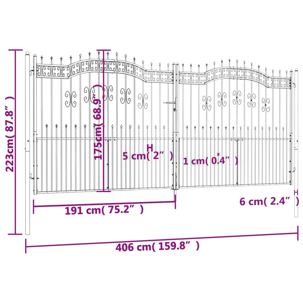 Fence Gate with Spear Top Black 406x223 cm Powder-coated Steel