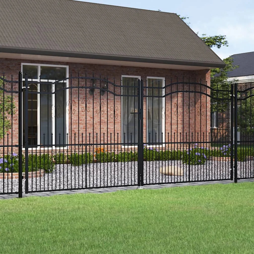 Fence Gate with Spear Top Black 406x223 cm Powder-coated Steel