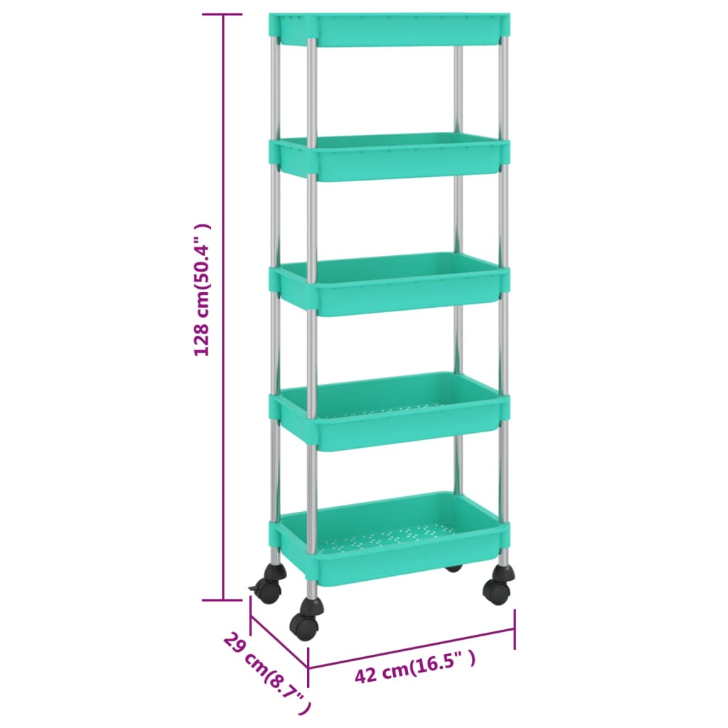 5-Tier Kitchen Trolley Turquoise 42x29x128 cm Iron and ABS