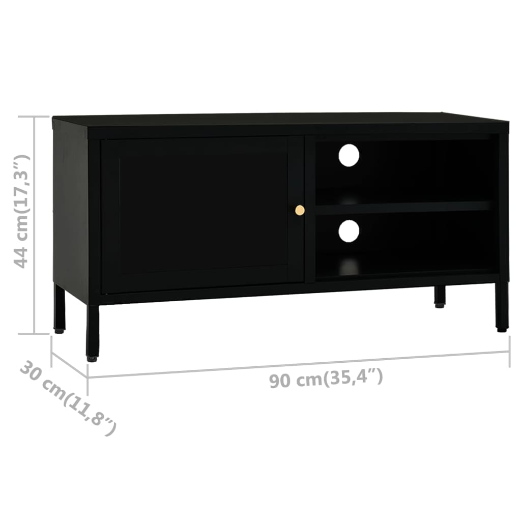 TV Cabinet Black 90x30x44 cm Steel and Glass