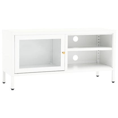 TV Cabinet White 90x30x44 cm Steel and Glass