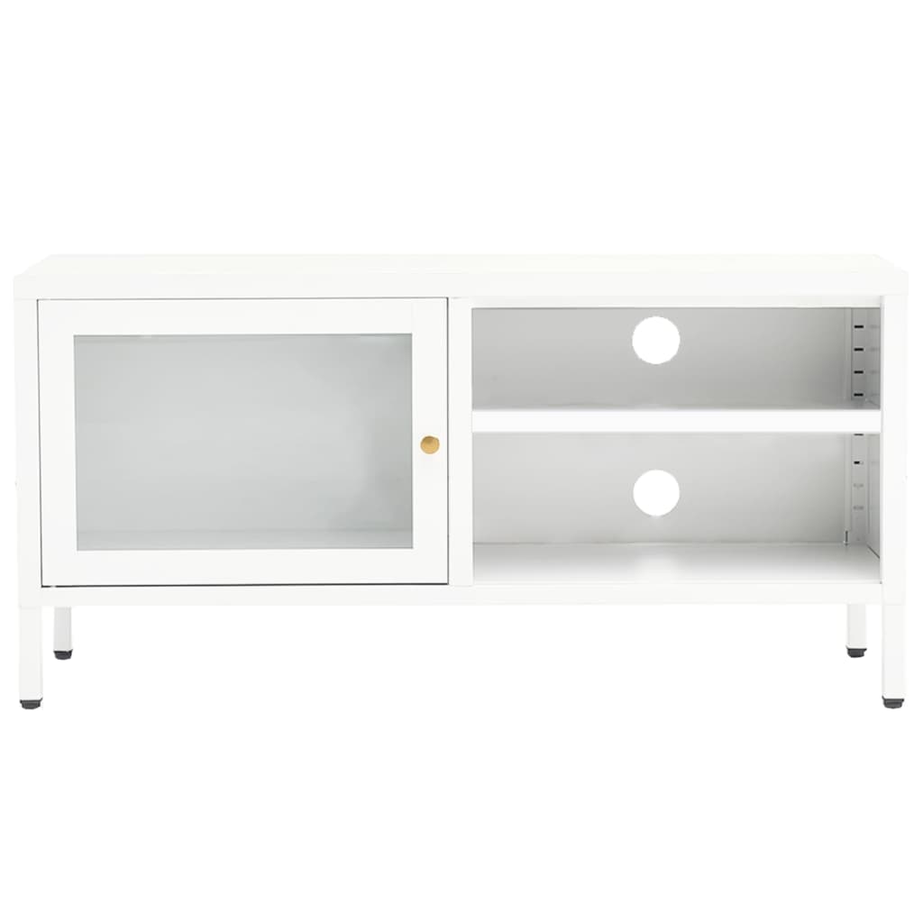 TV Cabinet White 90x30x44 cm Steel and Glass