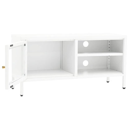 TV Cabinet White 90x30x44 cm Steel and Glass