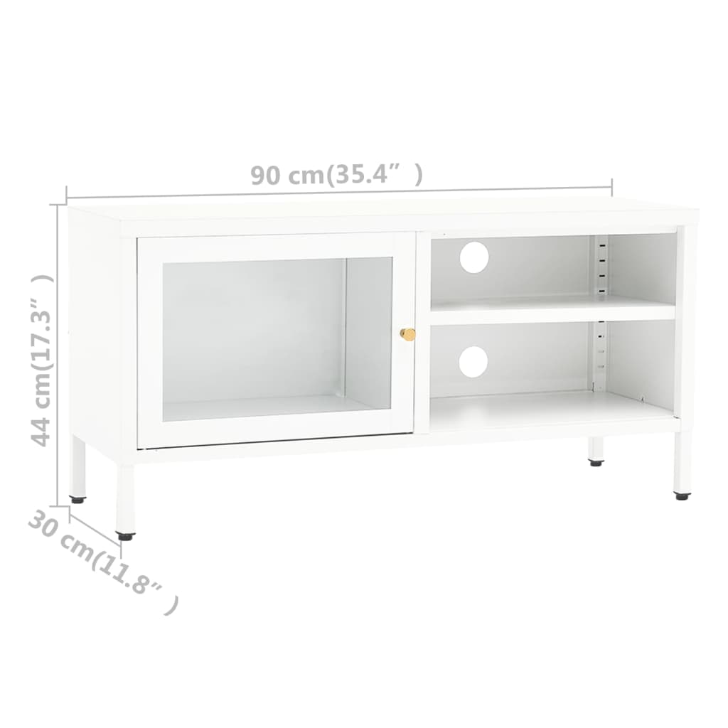 TV Cabinet White 90x30x44 cm Steel and Glass