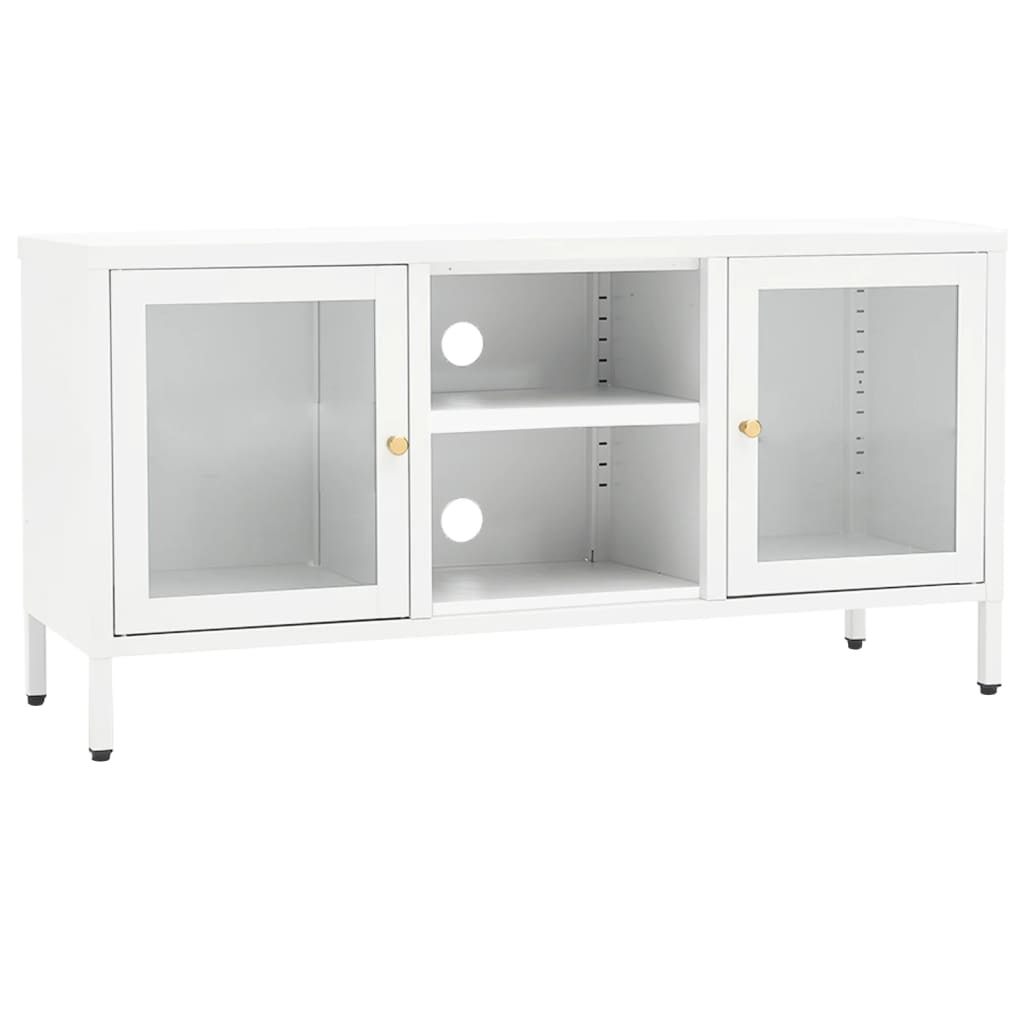 TV Cabinet White 105x35x52 cm Steel and Glass